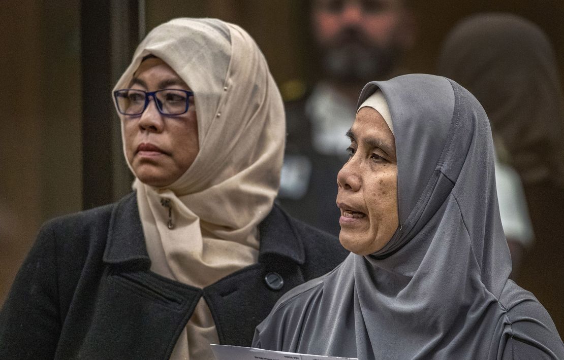 Noraini Abbas Milne, right, mother of 14-year-old mosque shooting victim, Sayyad, makes her victim impact statement on August 25, 2020. 
