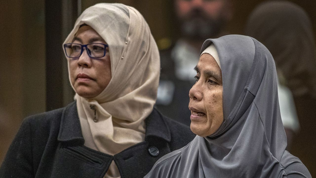 Noraini Abbas Milne, right, mother of 14-year-old mosque shooting victim, Sayyad, makes her victim impact statement on August 25, 2020.