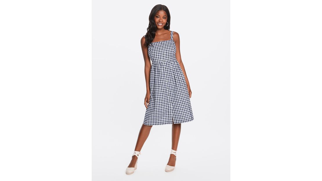 Gingham Button-Front Apron Dress