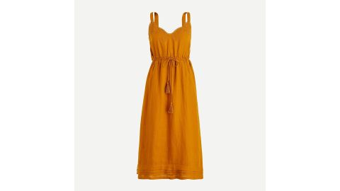 Linen Drawstring Dress With Embroidery
