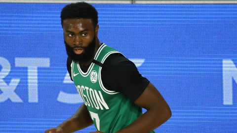 Brown celebrates a three point shot against the Philadelphia 76ers.