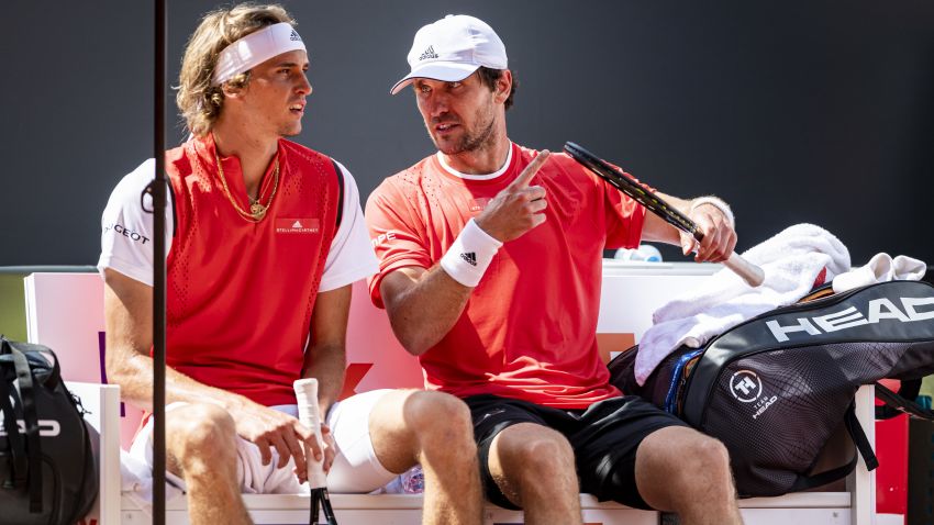 HAMBURG, GERMANY - JULY 24: Alexander Zverev and Mischa Zverev are seen during the Hamburg Open 2019 at Rothenbaum on July 24, 2019 in Hamburg, Germany. (Photo by Alexander Scheuber/Getty Images for Hamburg Open)