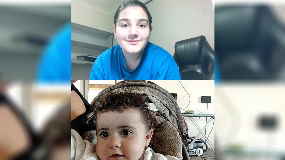 Anita, 13, entertains her baby sister on a video call, August 26. The teenager left Armenia when Arpy Jr. was 5 months old.