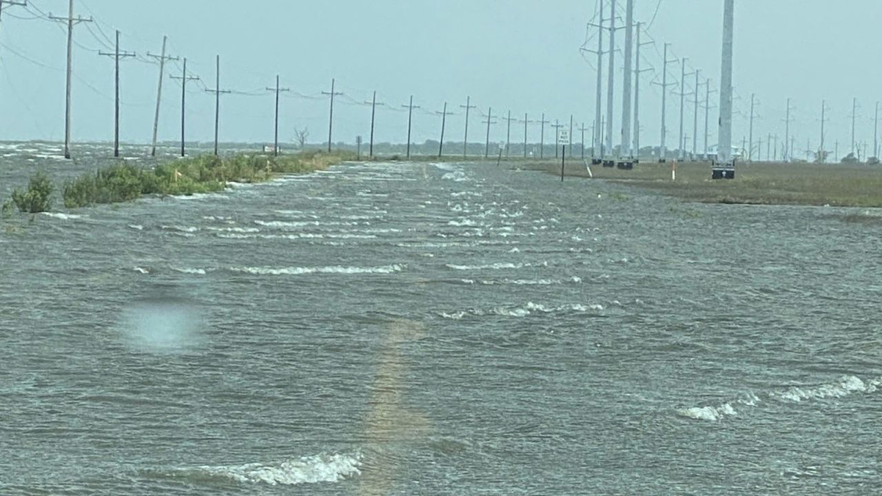 Storm surge flooded state highway 1 in Golden Meadow, Louisiana, Wednesday. 
