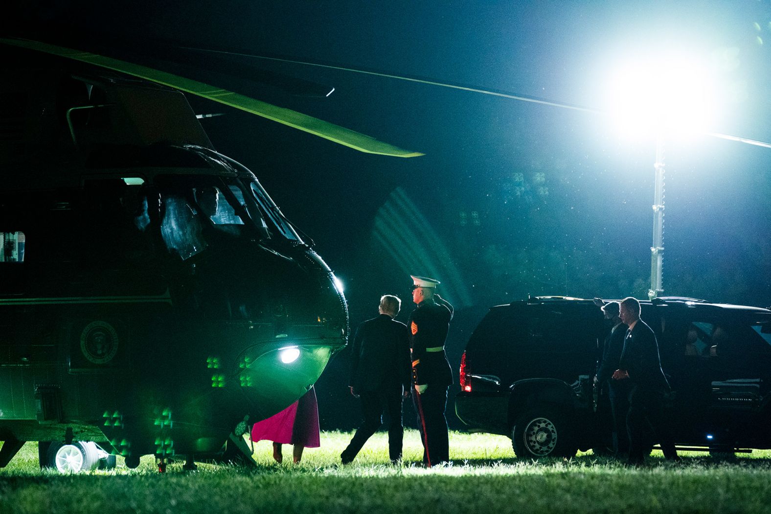 The Trumps arrive at Fort McHenry to attend Pence's speech.