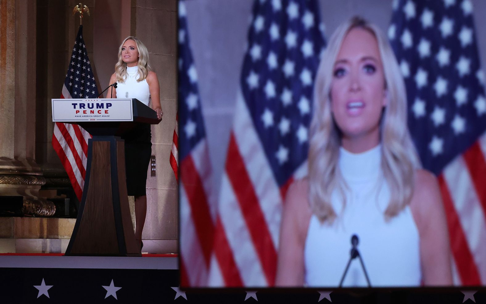 White House press secretary Kayleigh McEnany <a href="index.php?page=&url=https%3A%2F%2Fwww.cnn.com%2Fpolitics%2Flive-news%2Frnc-2020-day-3%2Fh_97161cc43e159d40da69a16dccd0b3d9" target="_blank">shared her personal story of undergoing a preventative mastectomy</a> as a testament to how Trump cares about preexisting conditions.