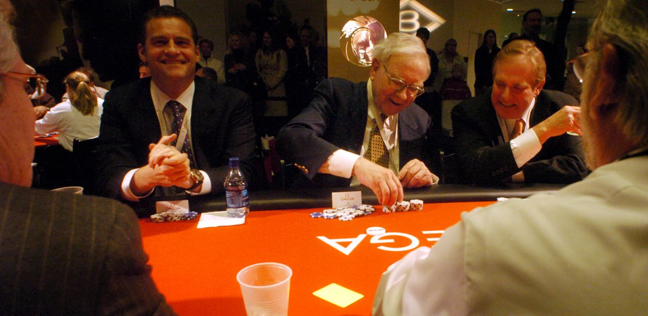 Buffett stacks his chips at a charity poker tournament in Omaha in 2006.