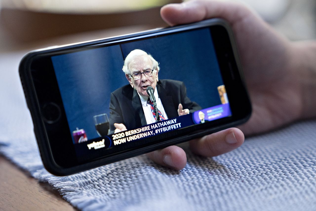 Buffett speaks during Berkshire Hathaway's virtual shareholders meeting in May 2020.