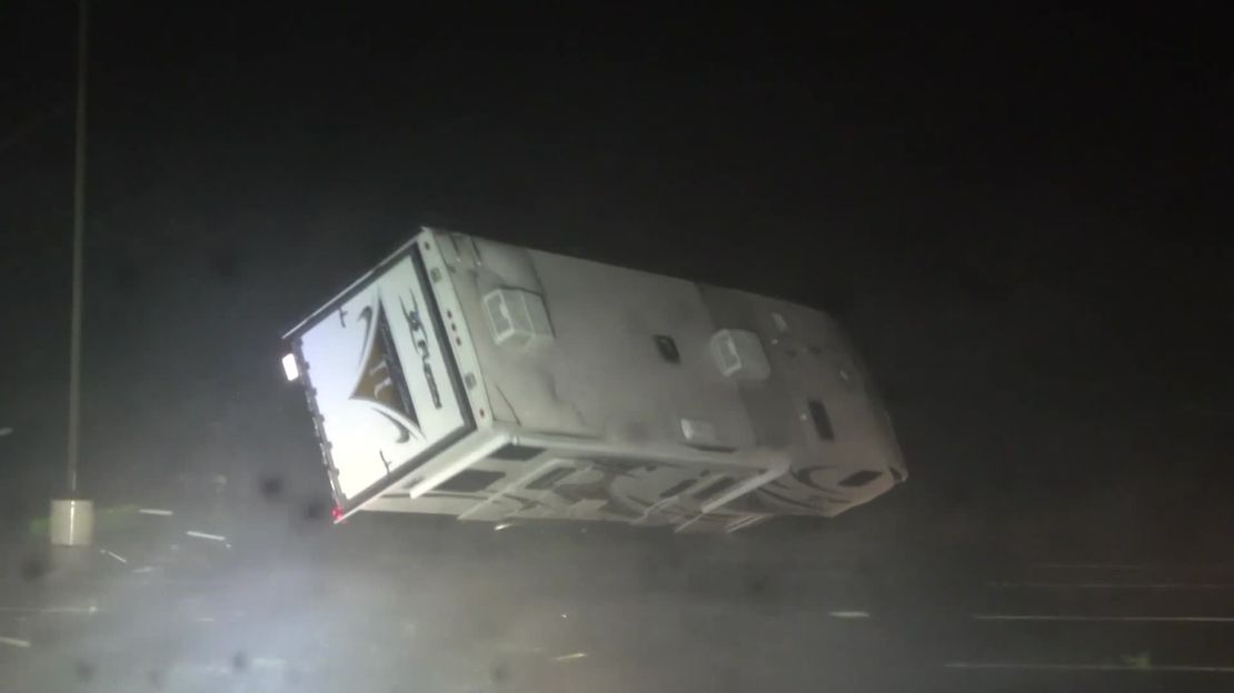 This RV overturned early Thursday in Lake Charles.