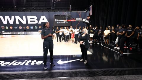 Elizabeth Williams of the Atlanta Dream said WNBA players were standing in solidarity with "our brothers in the NBA."