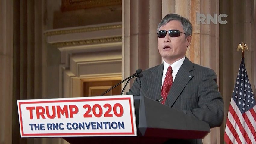 CHARLOTTE, NC - AUGUST 26: (EDITORIAL USE ONLY) In this screenshot from the RNC's livestream of the 2020 Republican National Convention, Chinese human rights activist Chen Guangcheng addresses the virtual convention on August 26, 2020. The convention is being held virtually due to the coronavirus pandemic but will include speeches from various locations including Charlotte, North Carolina and Washington, DC. (Photo Courtesy of the Committee on Arrangements for the 2020 Republican National Committee via Getty Images)