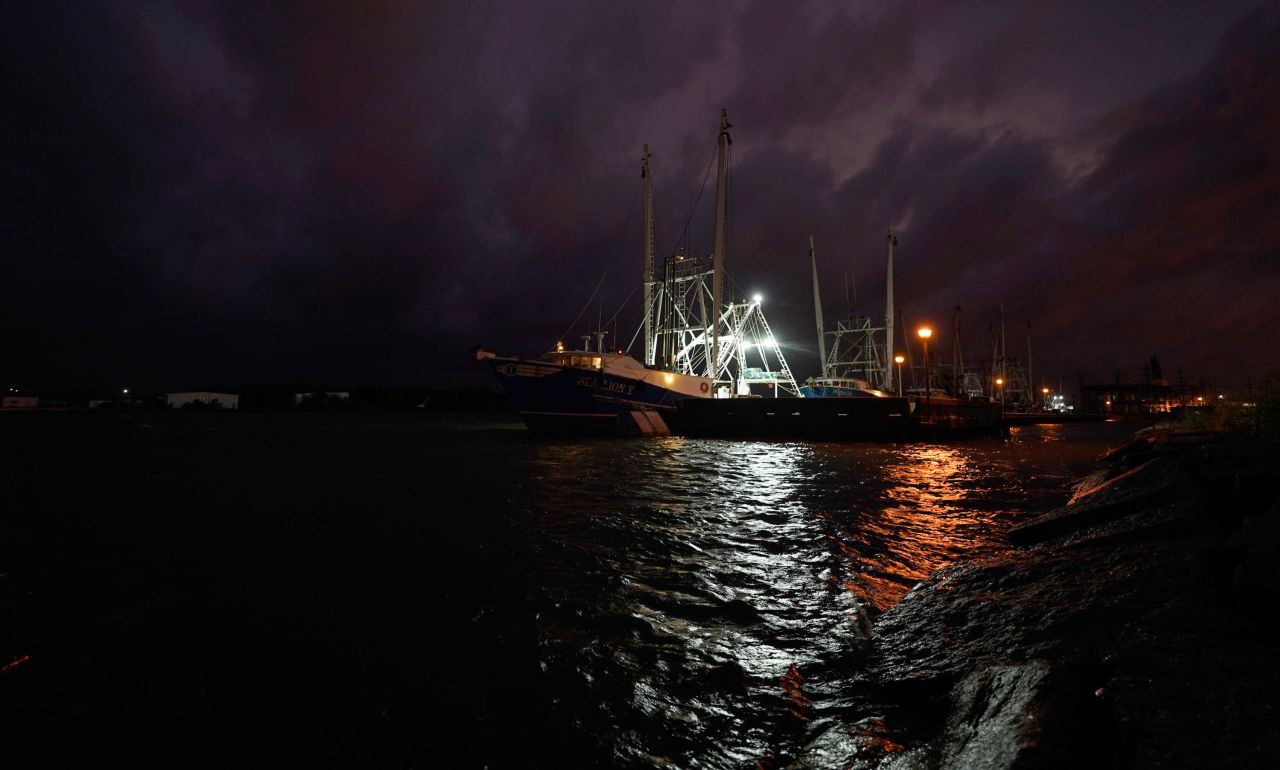 Shrimp boat Sea Lion V prepares for Hurricane Laura's landfall on August 26.