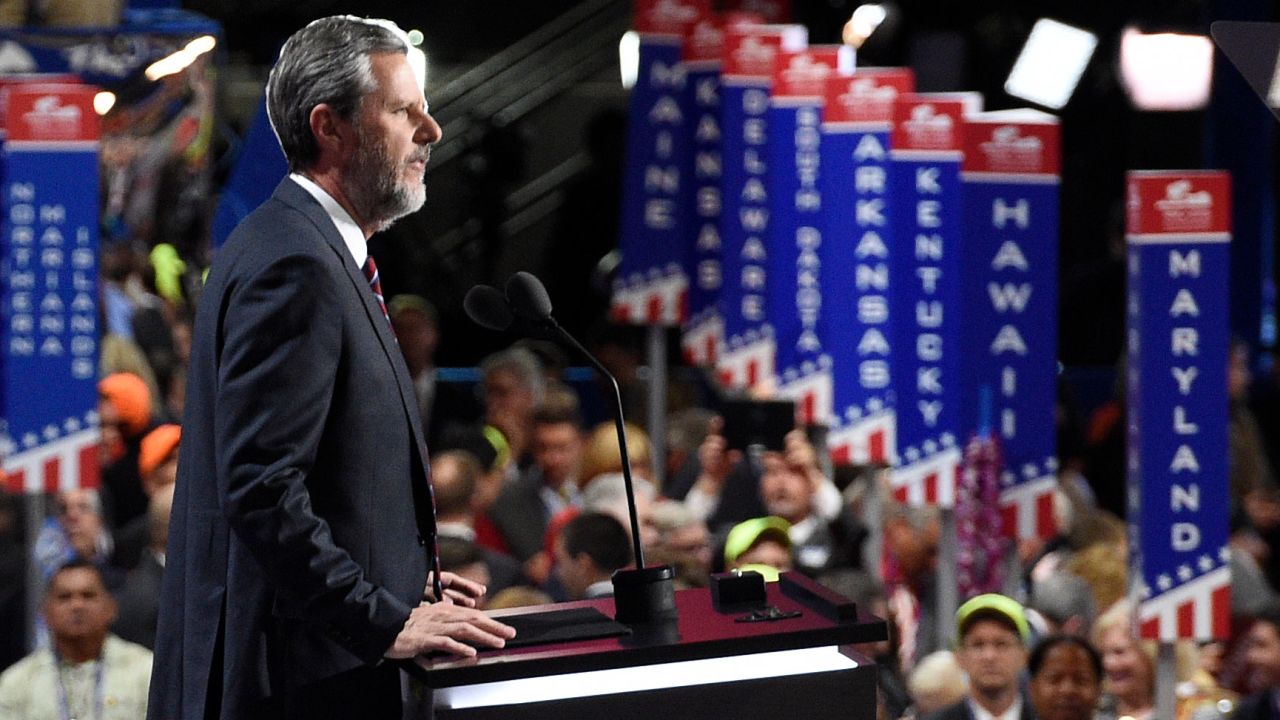 Falwell Jr. speaks during the 2016 Republican National Convention in Cleveland, Ohio. 