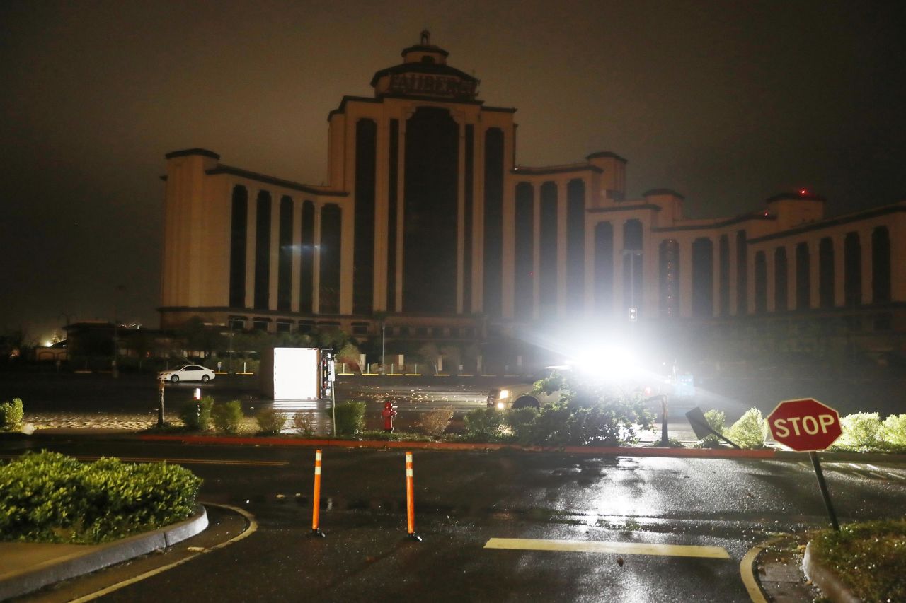 The L'Auberge Casino Resort is seen after the lights went out in Lake Charles.
