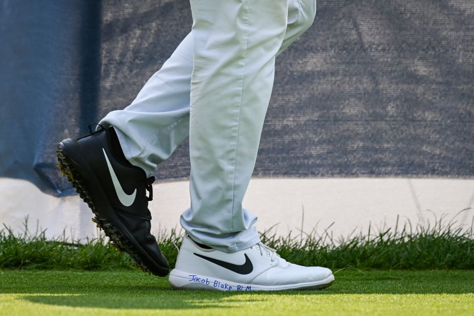 During a practice round for the BMW Championship, pro golfer Cameron Champ used his shoes to show his support for Blake and the Black Lives Matter movement.