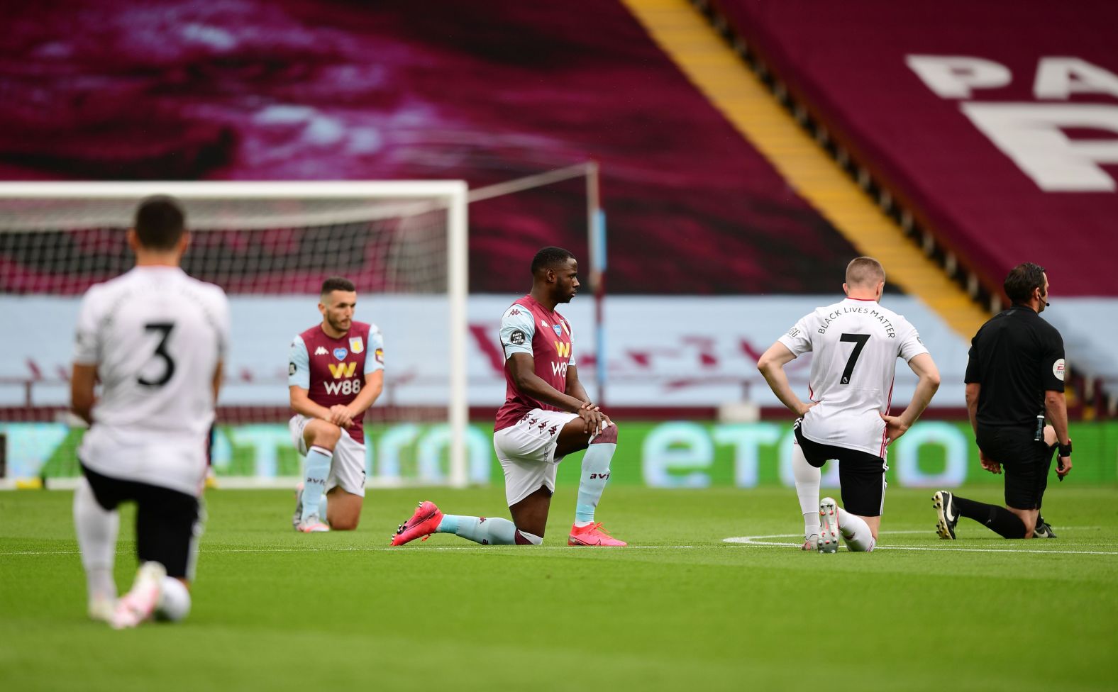 The Black Lives Matter protests haven't been limited to just North America. Here, professional soccer players from Aston Villa and Sheffield United take a knee as their match kicked off in Birmingham, England, on June 17. Premier League teams sported the words "Black Lives Matter" on the back of their jerseys when <a href="index.php?page=&url=https%3A%2F%2Fwww.cnn.com%2F2020%2F06%2F17%2Ffootball%2Fpremier-league-restart-manchester-city-arsenal-aston-villa-sheffield-united-spt-intl%2Findex.html" target="_blank">their seasons resumed.</a>