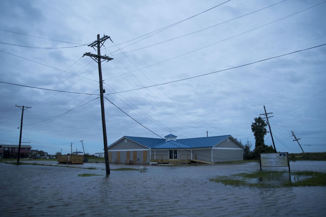 Flooding caused by Hurricane Laura is seen in Sabine Pass, Port Arthur, Texas. 