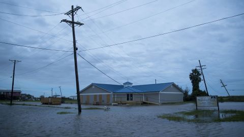 Flooding is seen Thursday in Sabine Pass, Texas.