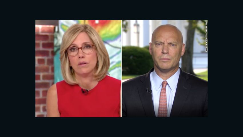 A split screen of CNN's Alisyn Camerota interviewing Marc Short, Mike Pence's Chief of Staff.