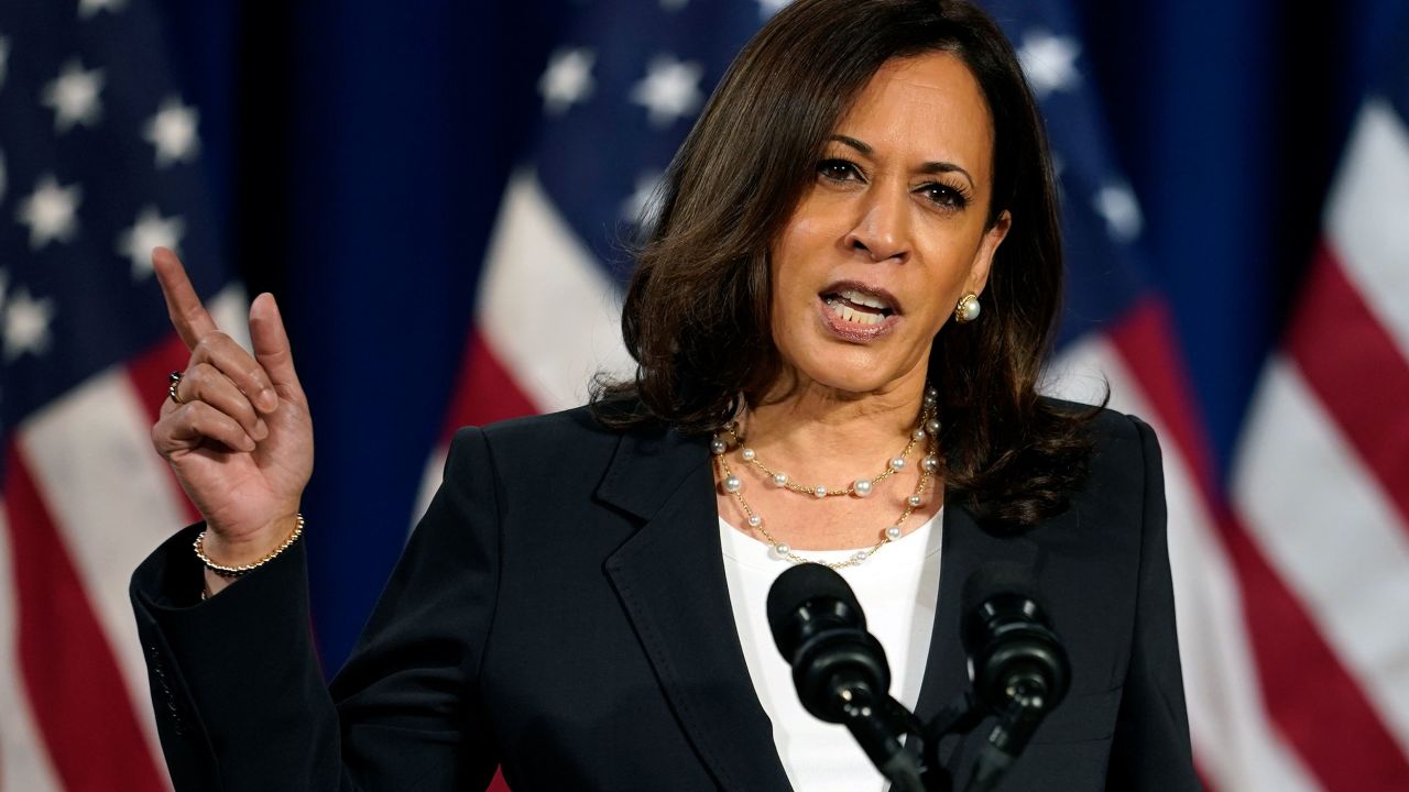 Democratic vice presidential candidate Sen. Kamala Harris, D-Calif., speaks in Washington, Thursday, Aug. 27, 2020. (AP Photo/Carolyn Kaster)