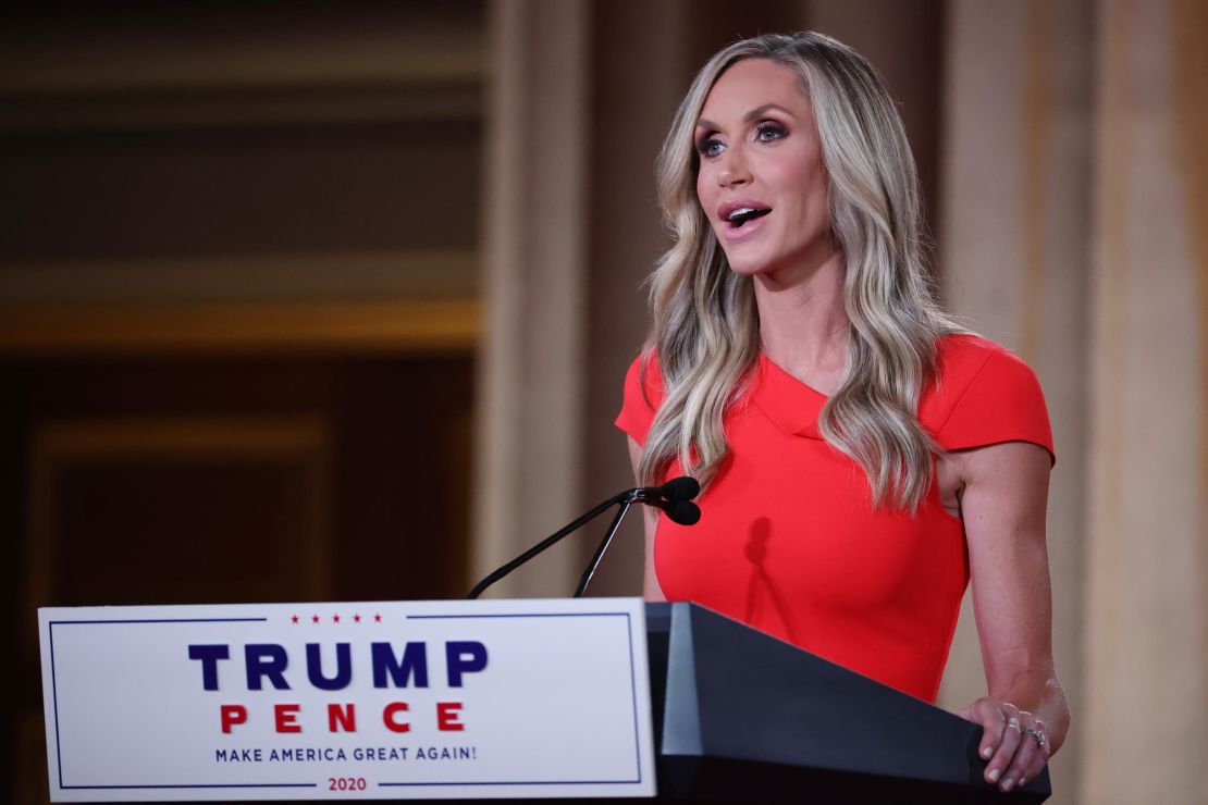 Lara Trump, daughter-in-law and campaign advisor for President Donald Trump, speaks to the Republican National Convention in August.