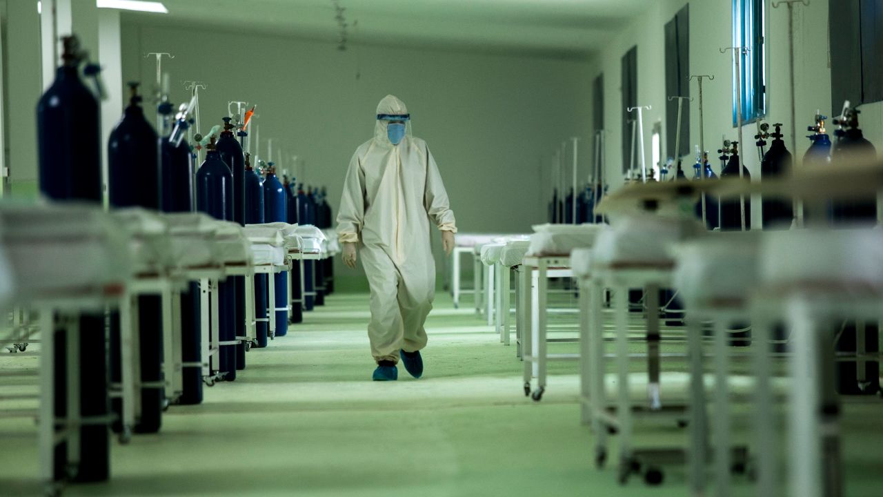 A doctor prepares equipment for Covid-19 patients at a hospital in Hasakah, Syria, in April 2020.
