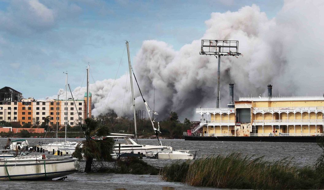 Smoke rises from a chemical fire at a Lake Charles plant on August 27. Plant managers were trying to contain a chlorine leak, according to state police. Details about what started the fire weren't immediately available.