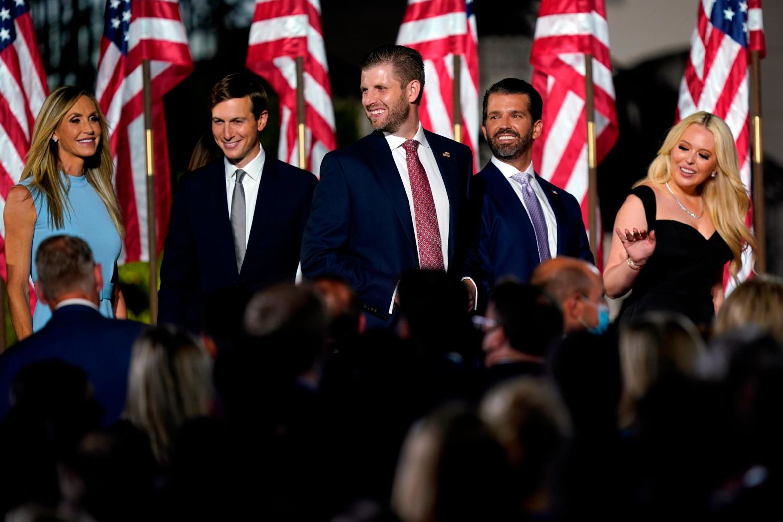 A few of Trump's children arrive at the White House before their father's speech. From right are Tiffany Trump, Donald Trump Jr. and Eric Trump. At far left is Eric's wife, Lara, next to Ivanka's husband, Jared Kushner.