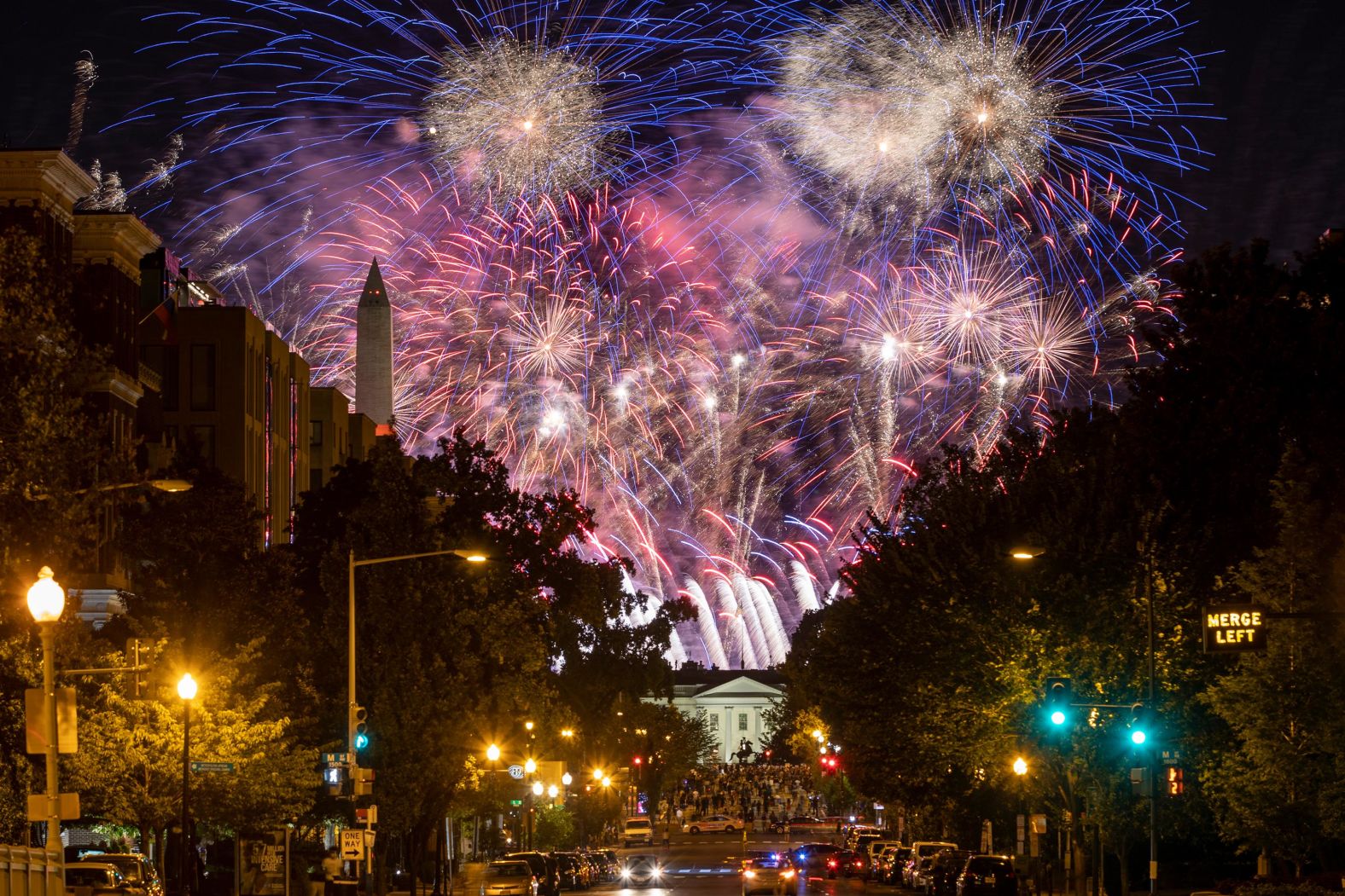 Fireworks light up the sky after Trump's speech at the White House.