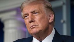 President Donald Trump pauses while speaking during a media briefing in the James Brady Briefing Room of the White House, Sunday, Aug. 23, 2020, in Washington.(AP Photo/Alex Brandon)