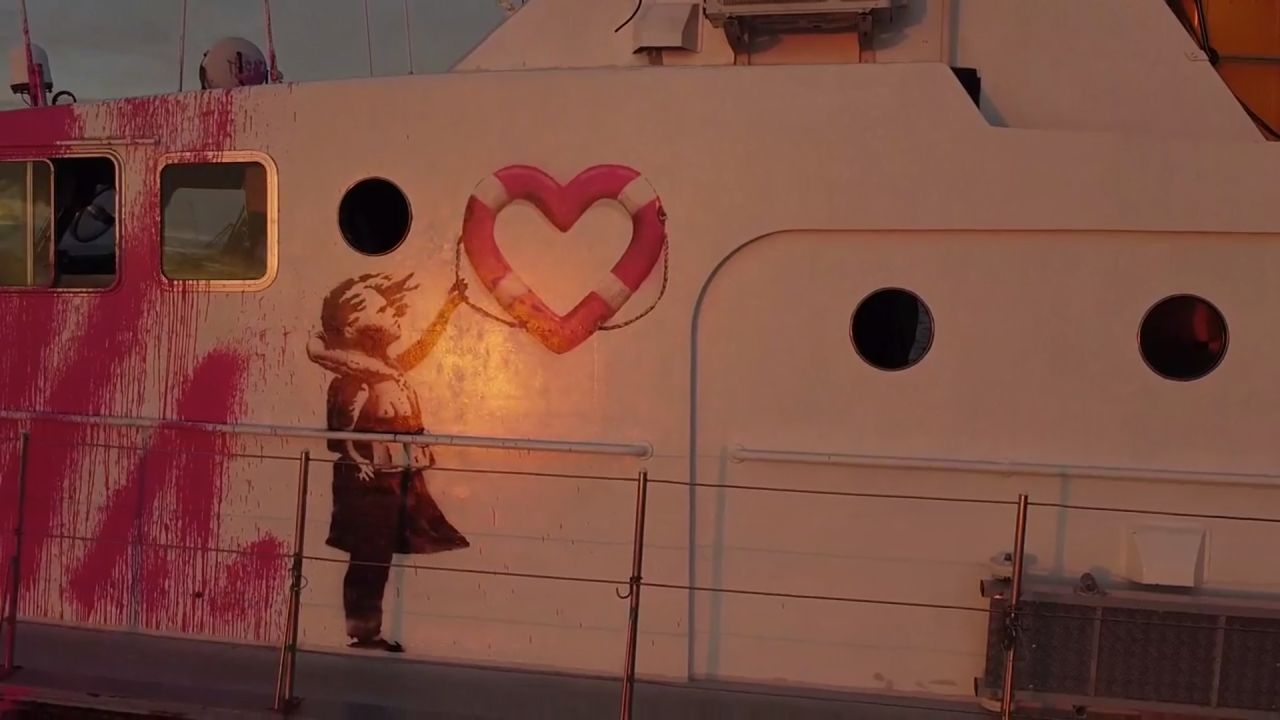 Banksy spray painted the vessel with a fire extinguisher.