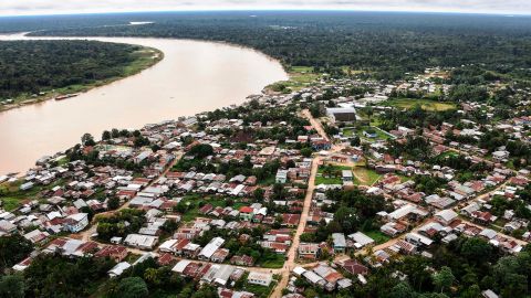 Aerial view of the Javari River in Atalaia do Norte, Amazonas state, northern Brazil, on June 20, 2020.