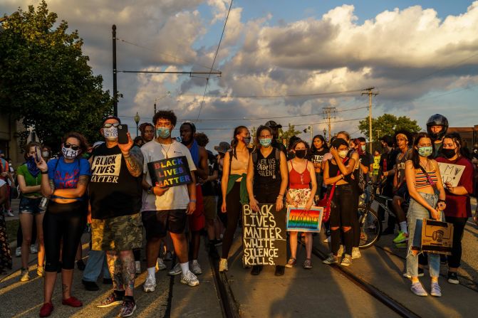 Protesters gather on August 27.