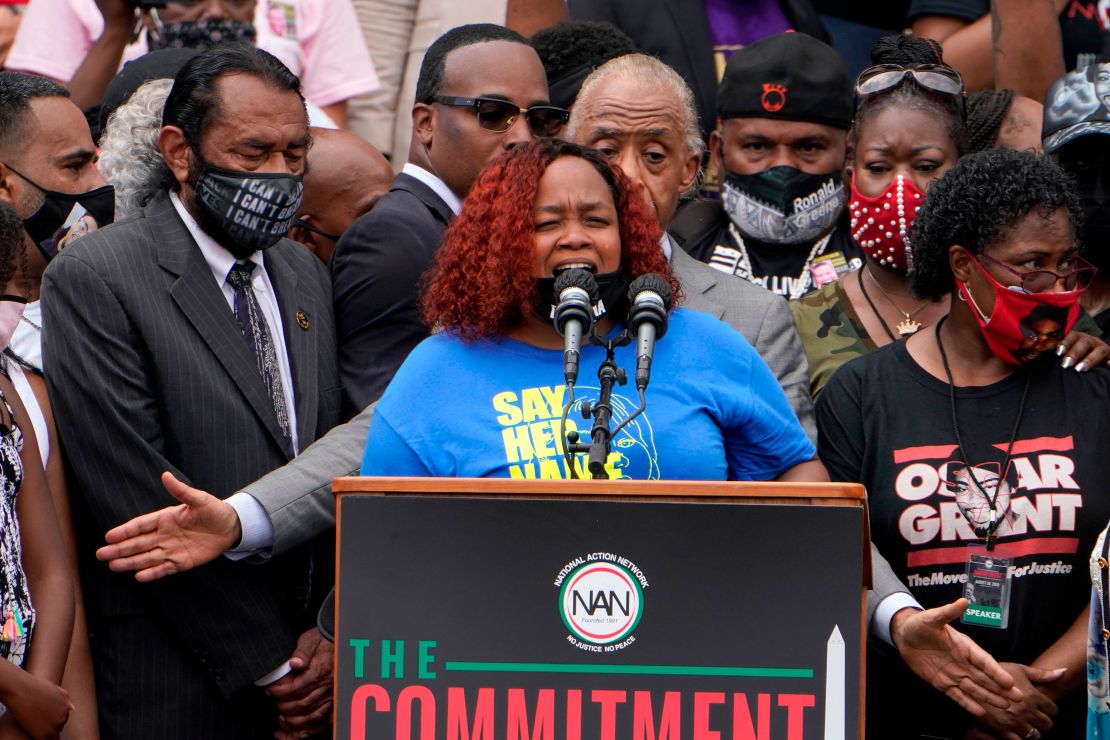 Tamika Palmer, mother of Breonna Taylor, speaks at a protest at the Lincoln Memorial in Washington in August 2020.