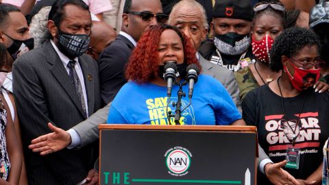 Tamika Palmer, mother of Breonna Taylor, speaks at a protest at the Lincoln Memorial in Washington in August 2020.