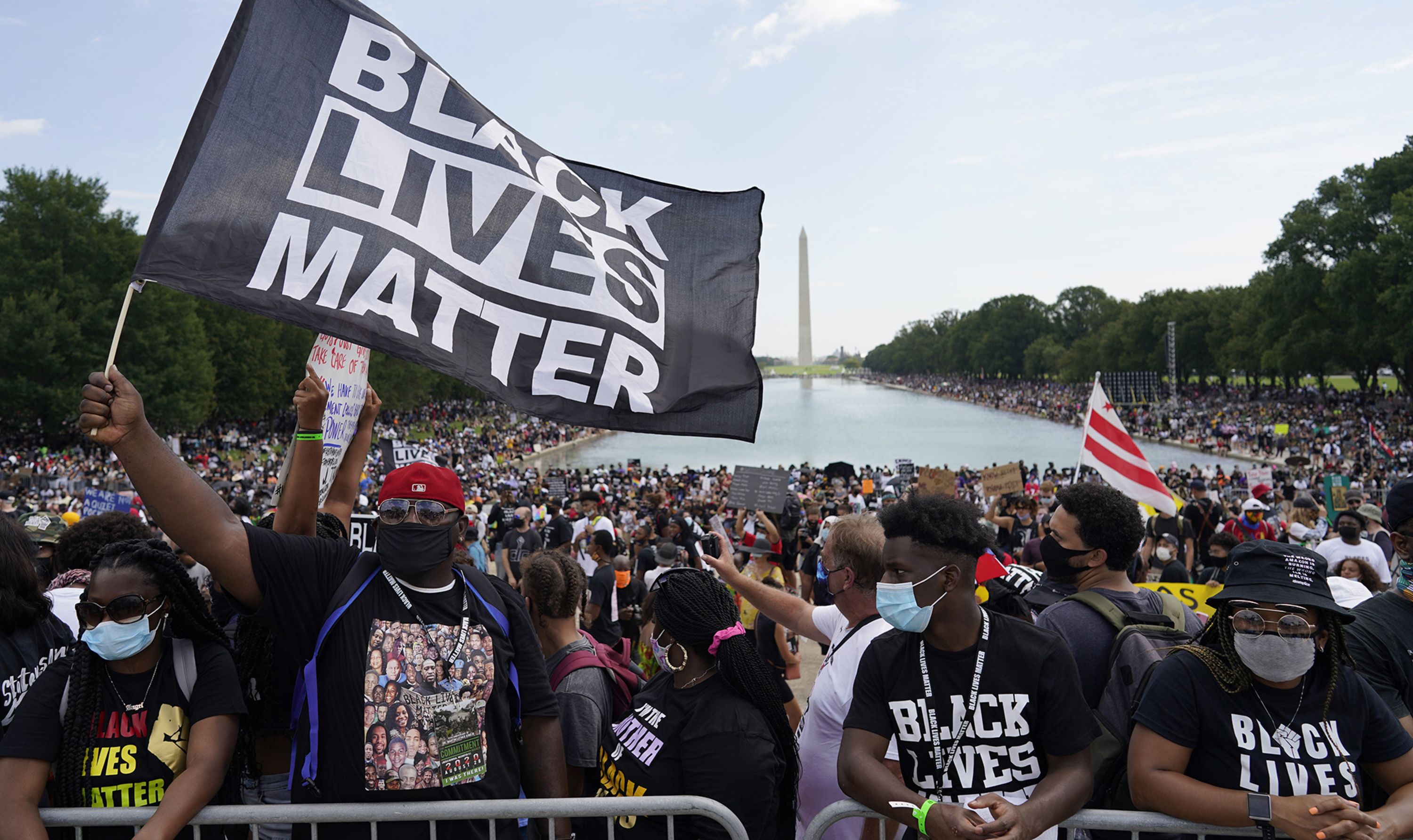 Demonstrators gather at the Lincoln Memorial on Friday, August 28, in Washington. 