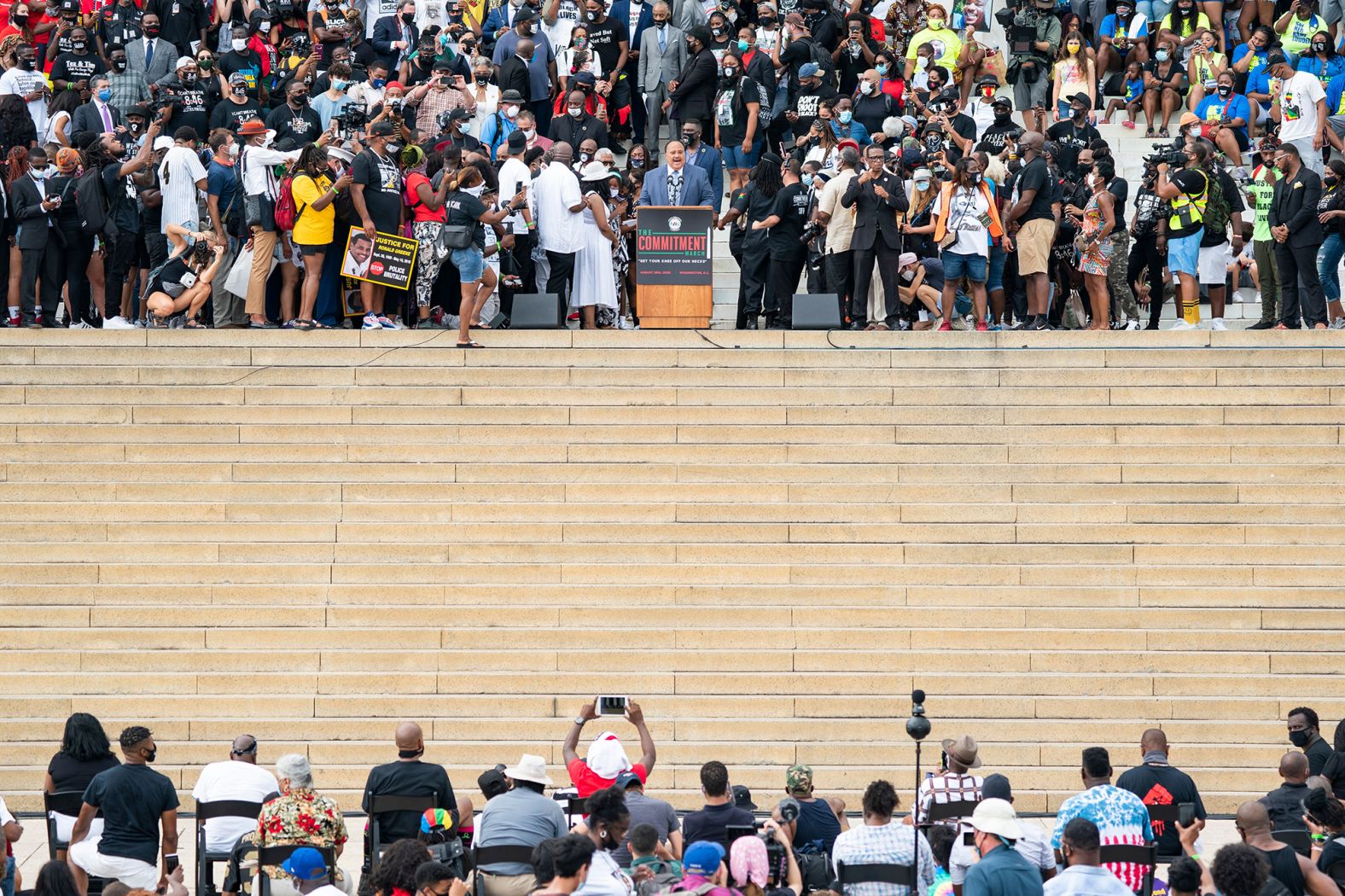 Martin Luther King III speaks to the crowd at the Lincoln Memorial in Washington. 