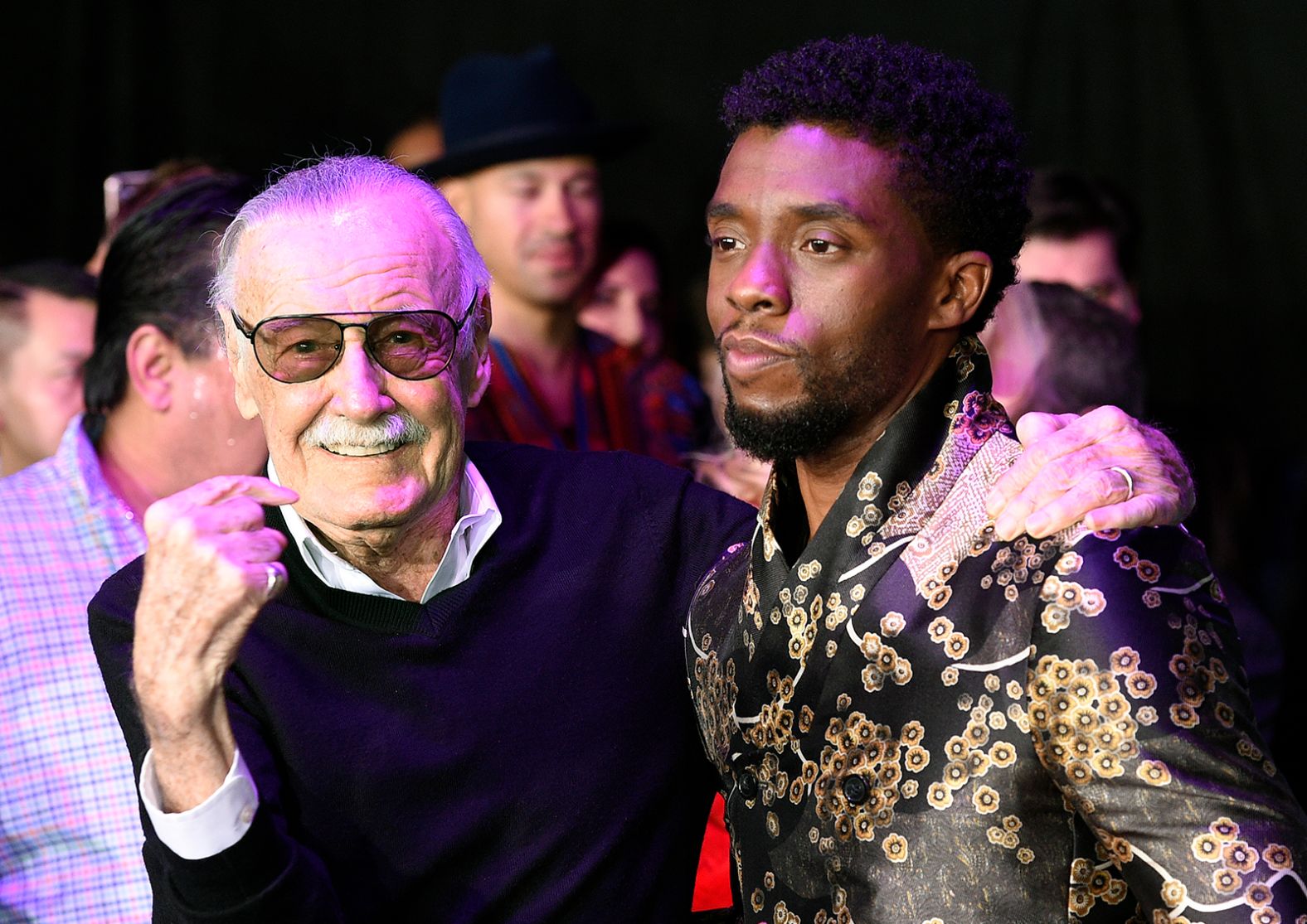 Boseman poses with comic book author Stan Lee, who co-created many of the Marvel superheroes that have come to life on the big screen.