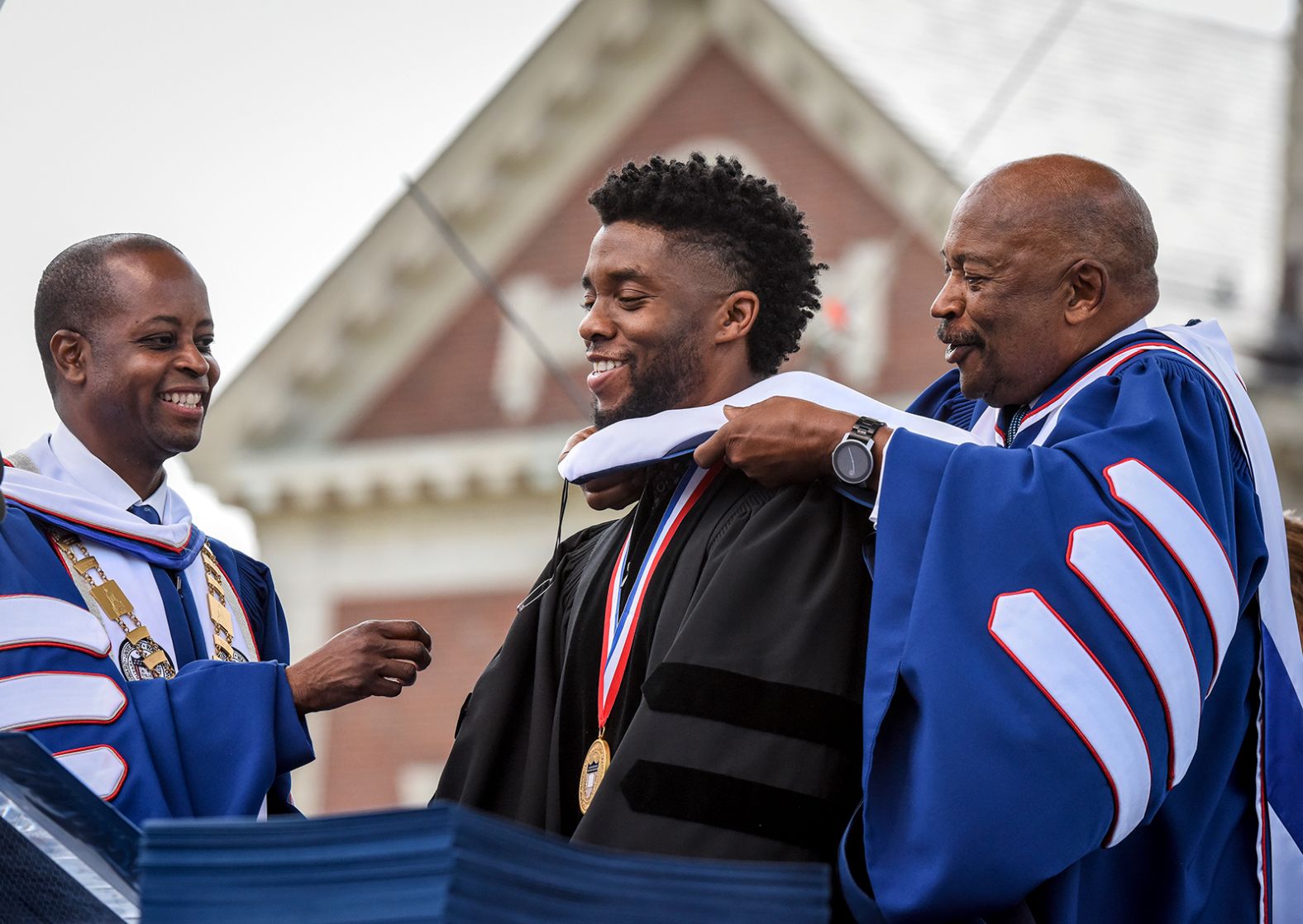 Boseman is awarded an honorary degree as he <a href="index.php?page=&url=https%3A%2F%2Fwww.cnn.com%2F2018%2F05%2F14%2Fentertainment%2Fchadwick-boseman-howard-commencement-speech-trnd%2F" target="_blank">gives a graduation speech</a> at Howard University in Washington, DC. Boseman got his bachelor's degree from Howard in 2000.