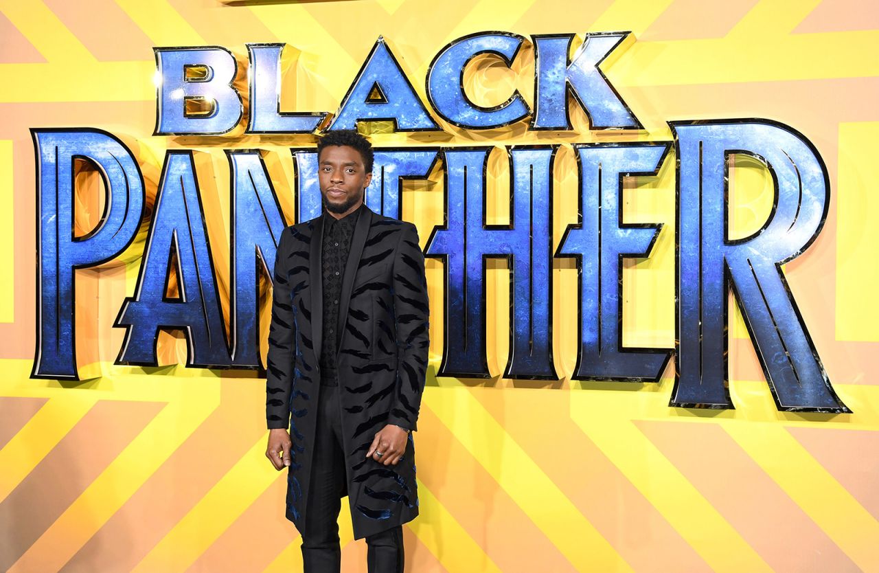 Boseman attends the European premiere of "Black Panther" in London.