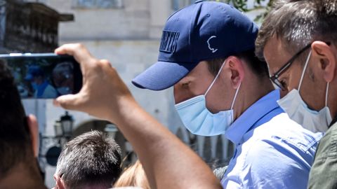 Manchester United football team captain Harry Maguire leaves a courthouse on the Greek island of Syros after being released from police custody on Saturday August 22.