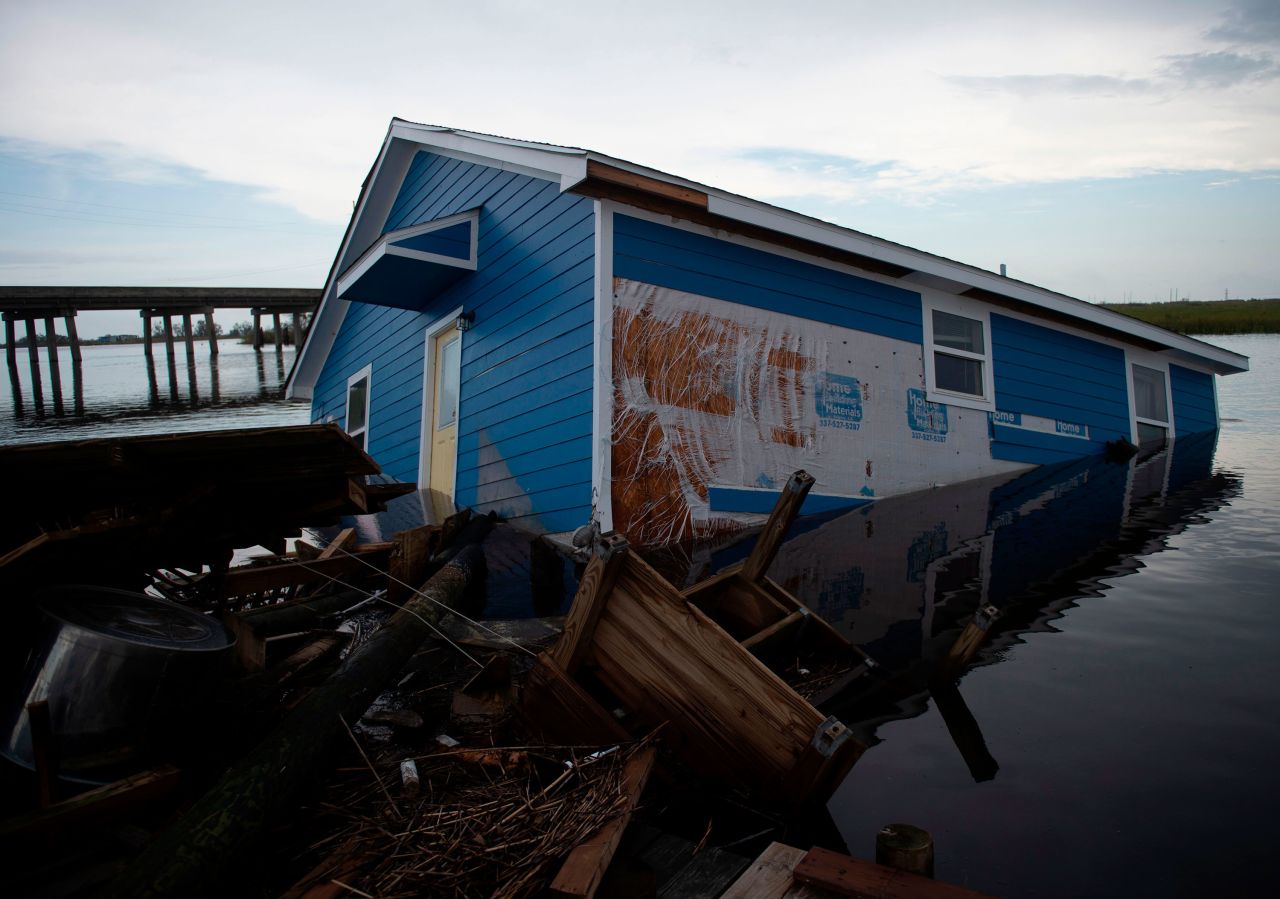 A building sits partially submerged in water in Hackberry, Louisiana, on August 28.