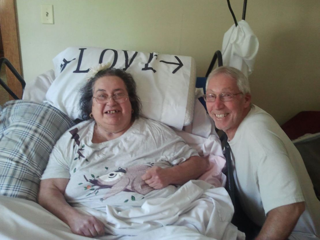 Marilyn and Jimmy Curcuru in their Gloucester home. Marilyn was diagnosed with multiple sclerosis and has been bedridden for about four years, her husband said. 