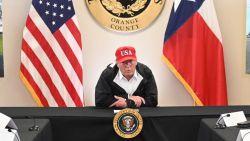 US President Donald Trump attends a briefing at an emergency operation center in Orange, Texas, on August 29, 2020. Trump surveyed damage in the area caused by Hurricane Laura. - At least 15 people were killed after Laura slammed into the southern US states of Louisiana and Texas, authorities and local media said on August 28. (Photo by ROBERTO SCHMIDT / AFP) (Photo by ROBERTO SCHMIDT/AFP via Getty Images)