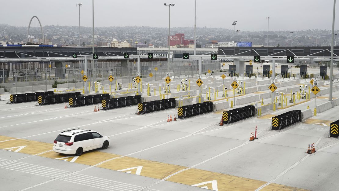 A vehicle drives towards Mexico near the San Ysidro port of entry in San Diego, California, US, on Tuesday, Aug. 25, 2020.