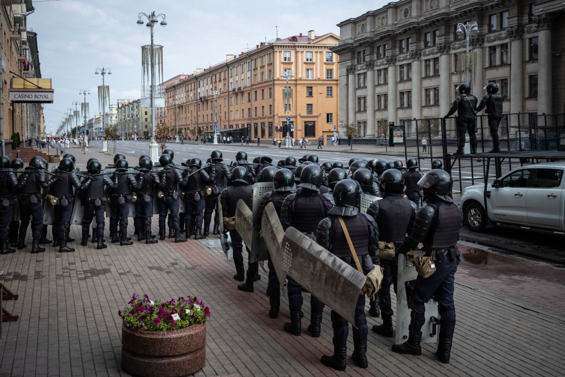Riot police have regularly been used in Minsk to break up anti-government rallies.
