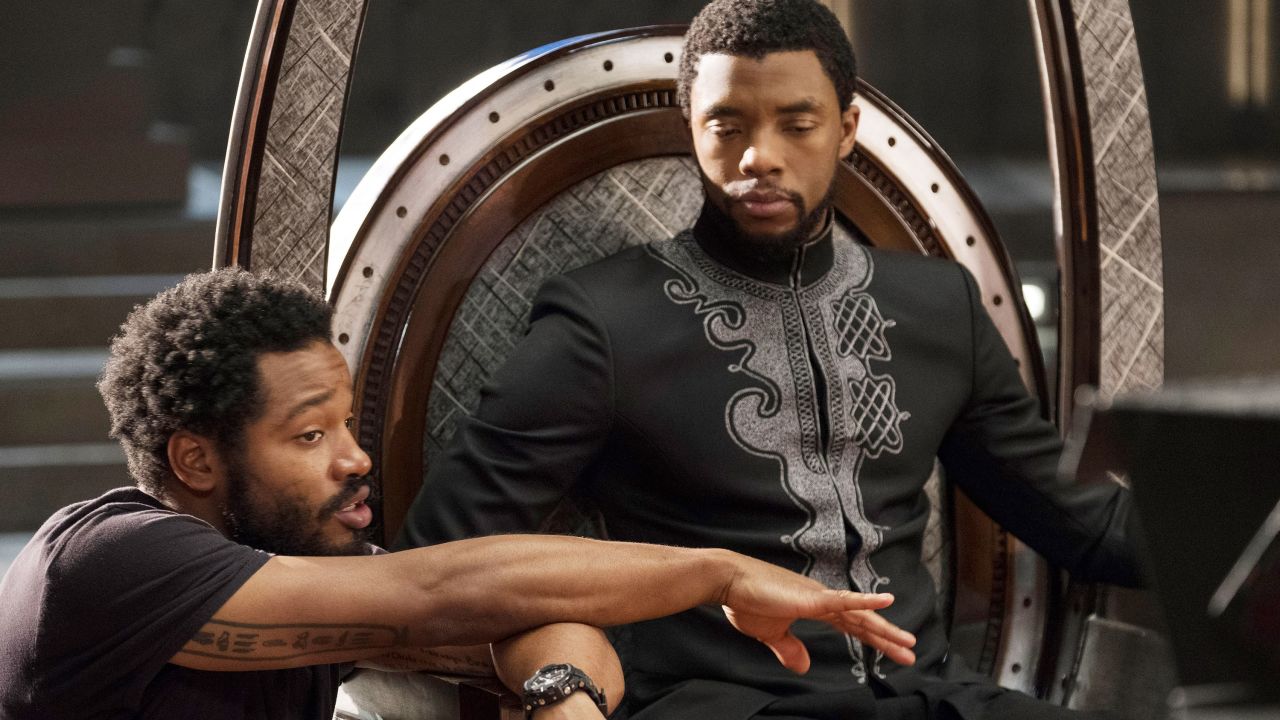 Director Ryan Coogler and Chadwick Boseman on the set of "Black Panther"