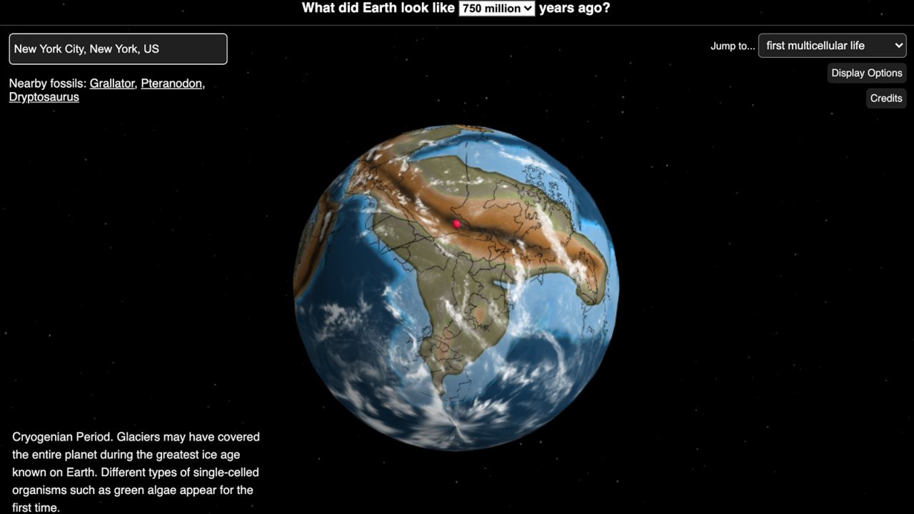 Where New York City was on Earth 750 million years ago, according to the Ancient Earth map.