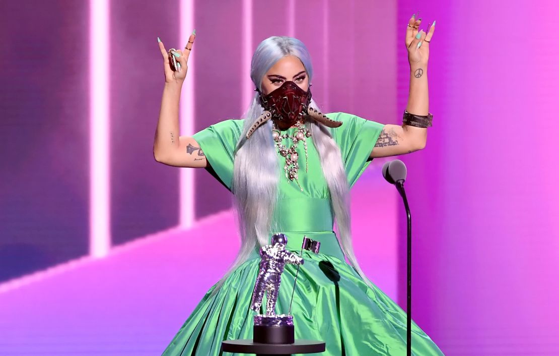 Lady Gaga accepts the Song of the Year award for "Rain on Me" during the 2020 MTV Video Music Awards.
