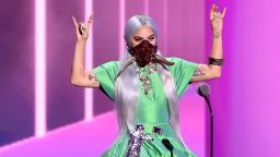 Lady Gaga accepts the Song of the Year award for "Rain on Me" onstage during the 2020 MTV Video Music Awards, broadcast on Sunday, August 30 2020.